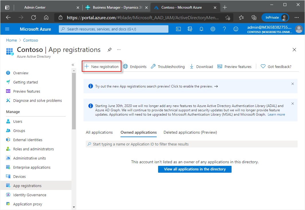 Create new registration in Active Directory