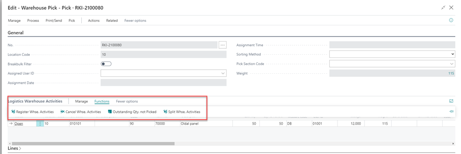 Warehouse Pick Functions