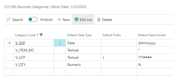 Barcode Categories Barcode Categories