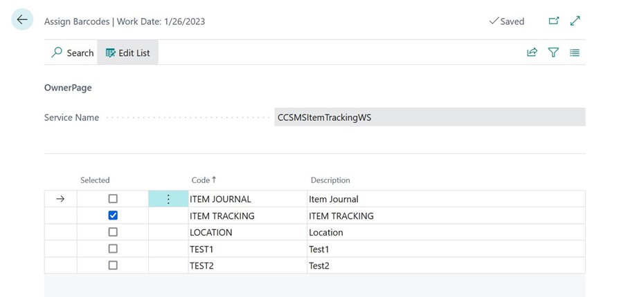 Assign Barcodes Page