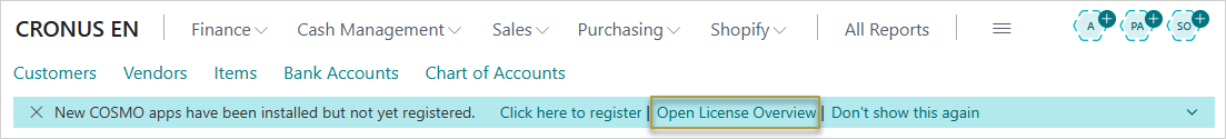 Notification bar with app to register