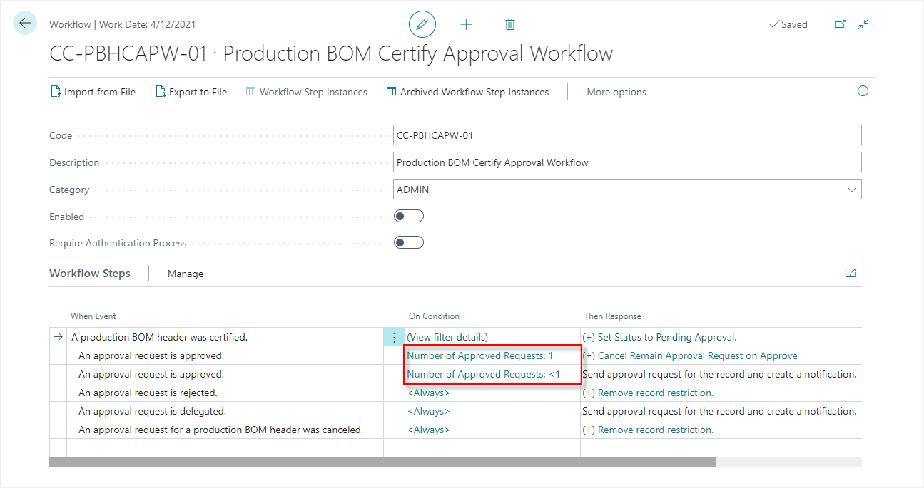 Approval Conditions on Workflow