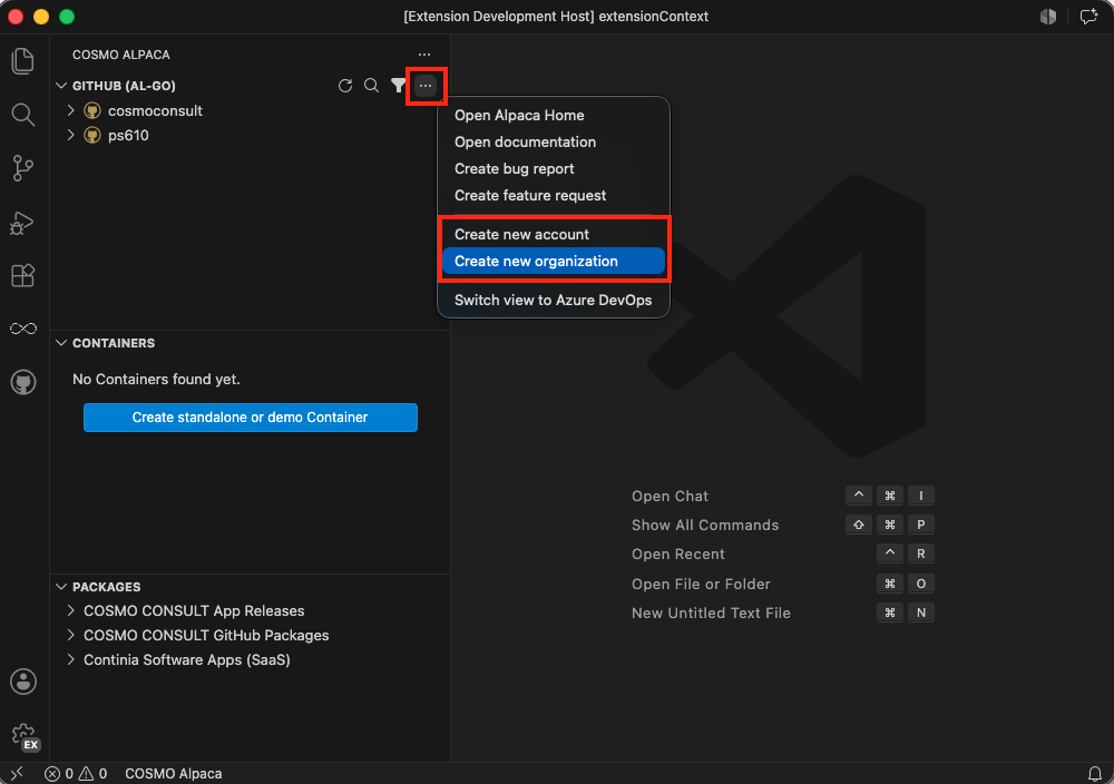 Extension GitHub Create Organization