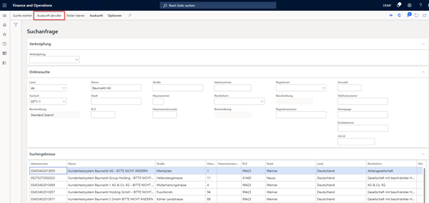 Auskunft über Suchanfrage abrufenn