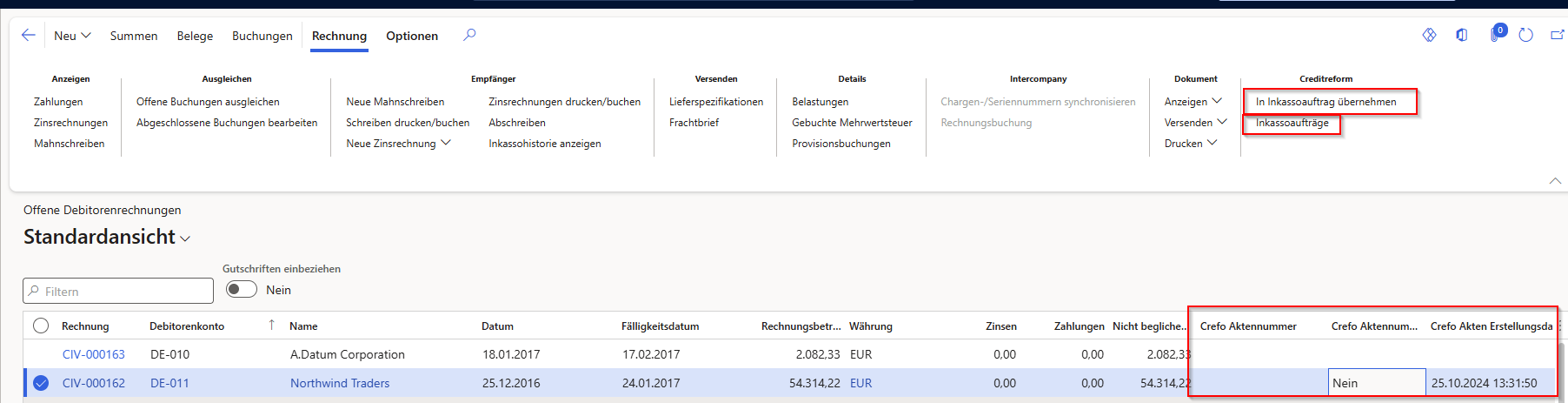 Offene posten in Inkassoauftrag übernehmen
