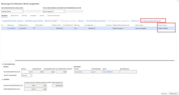 Offene posten in Inkassoauftrag übernehmen
