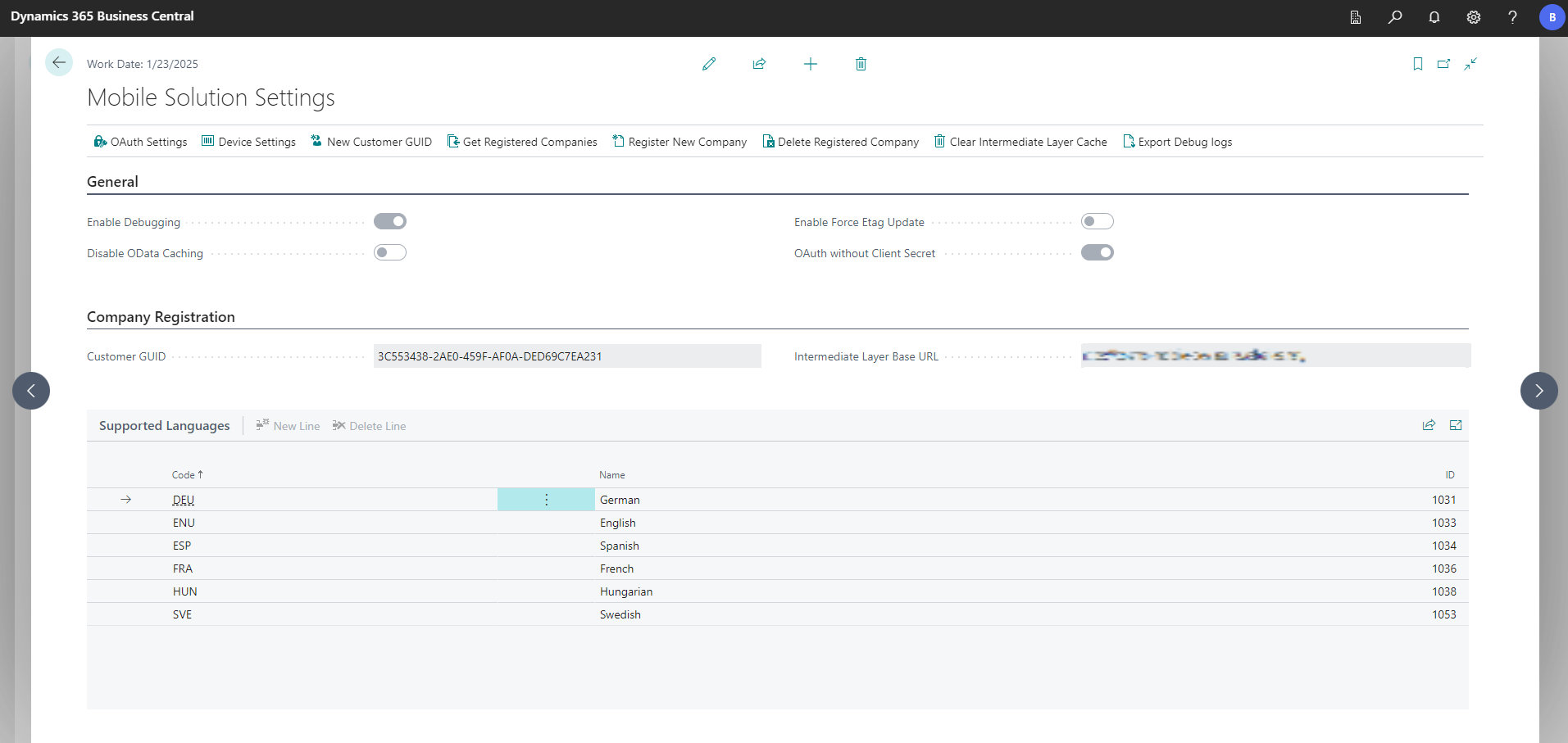 Mobile Solution Settings Mobile Solution Settings