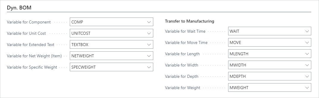 Configure to Order Setup, Dyn. BOM FastTab