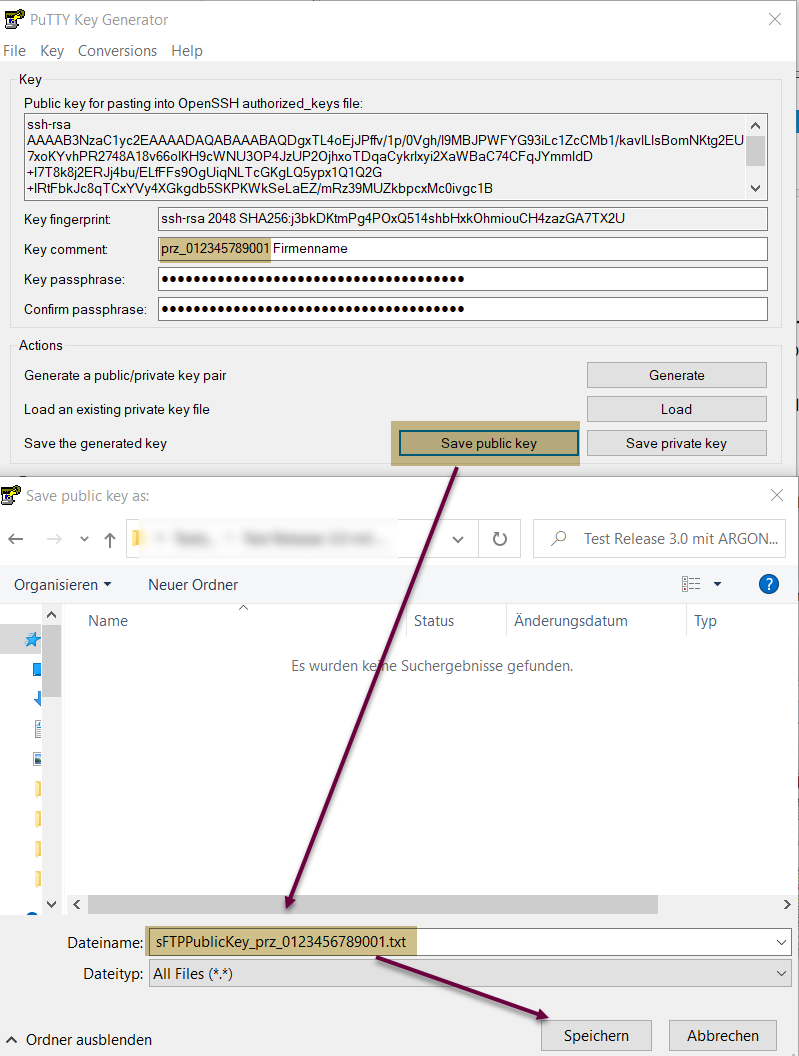 Speichern Public Key