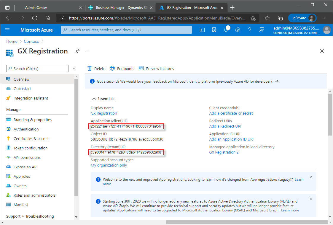 Copy client and tenant IDs