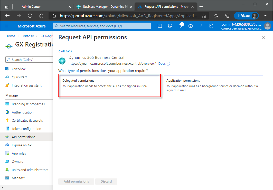 Assign delegated permissions to the application