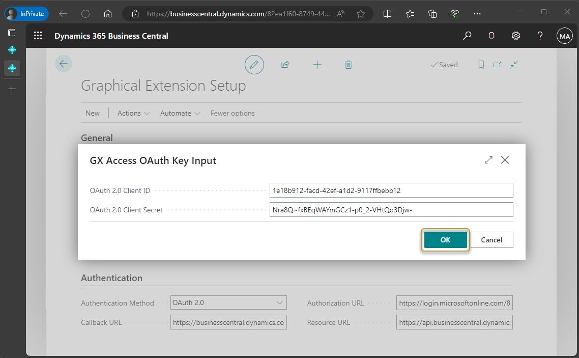 Enter OAuth 2.0 Client ID and Client Secret