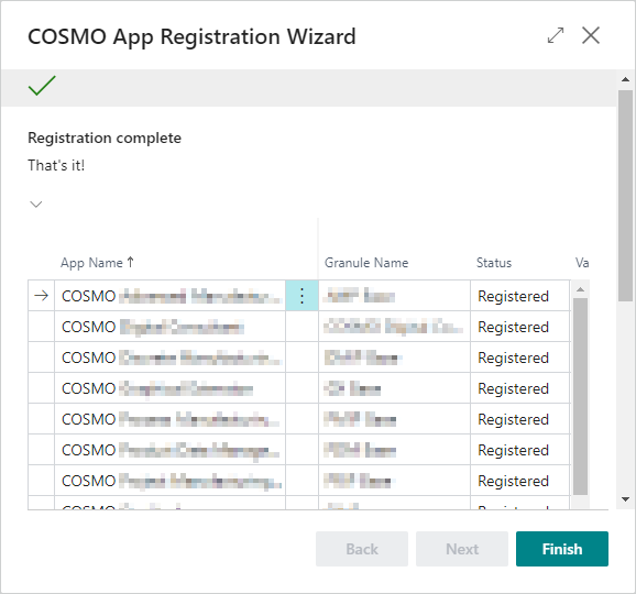 COSMO App Registration Wizard with app COSMO App Registration Wizard