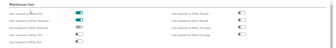 Location Card Warehouse User FastTab