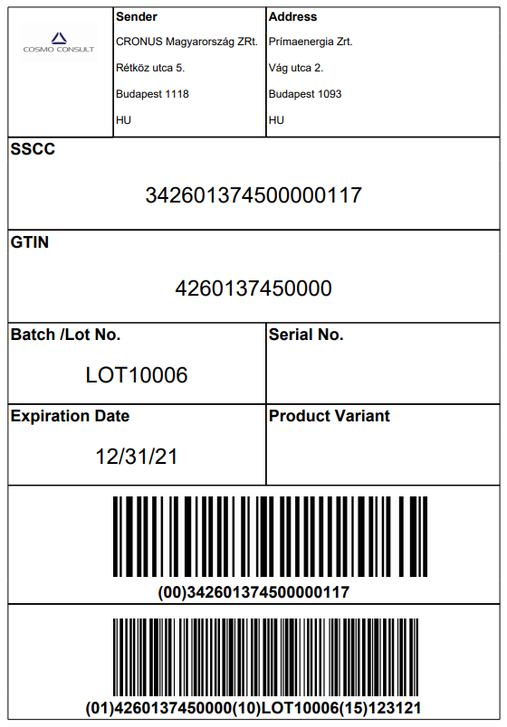 SSCC label | Logistics