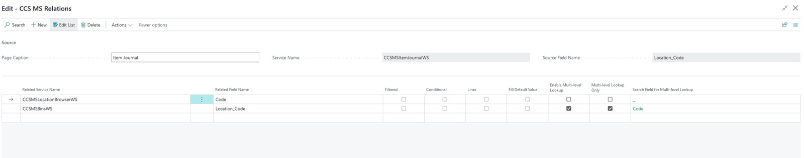 Completed Relation Configuration for Location Code Setup