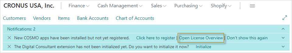 Notification bar with app to register