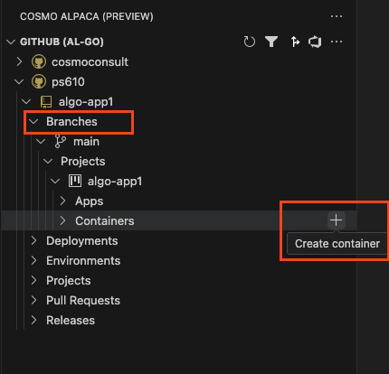 Create Container from Branch