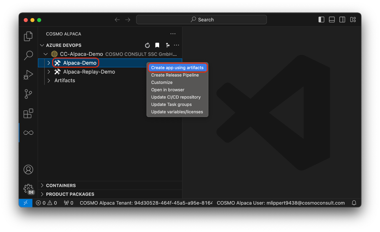 Extension Azure DevOps Create App