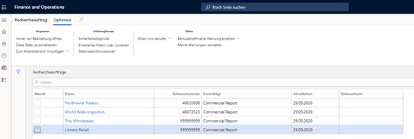 Übersicht Rechercheaufträge