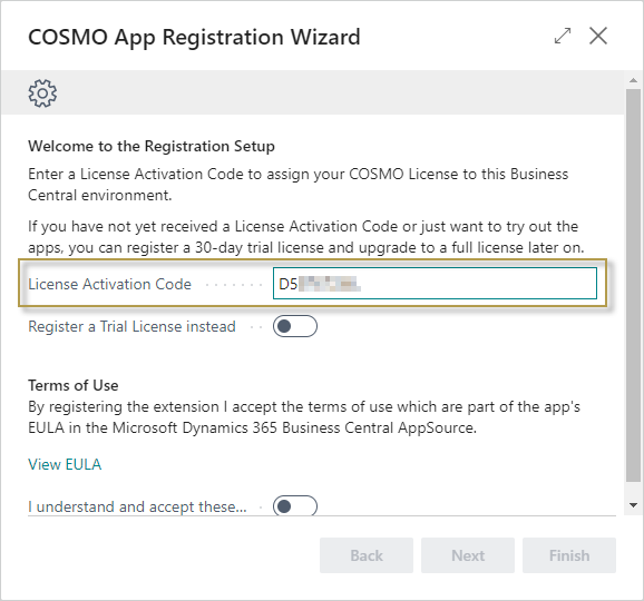 COSMO App Registration Wizard with Activation Code COSMO App Registration Wizard with Activation Code