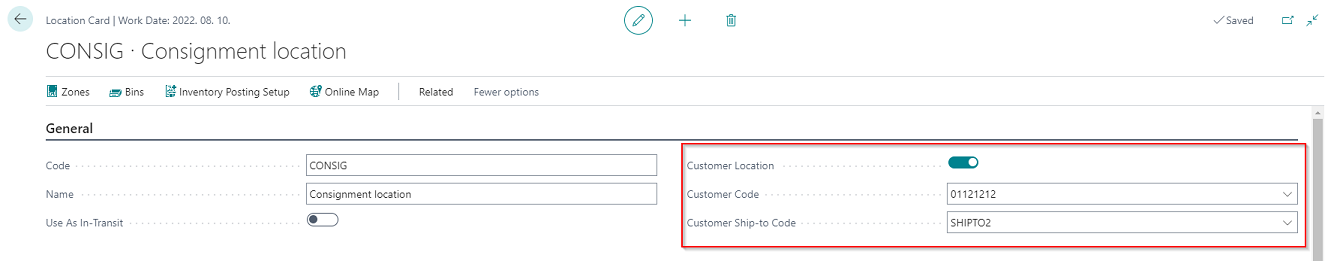 Location Card General FastTab Location Card General