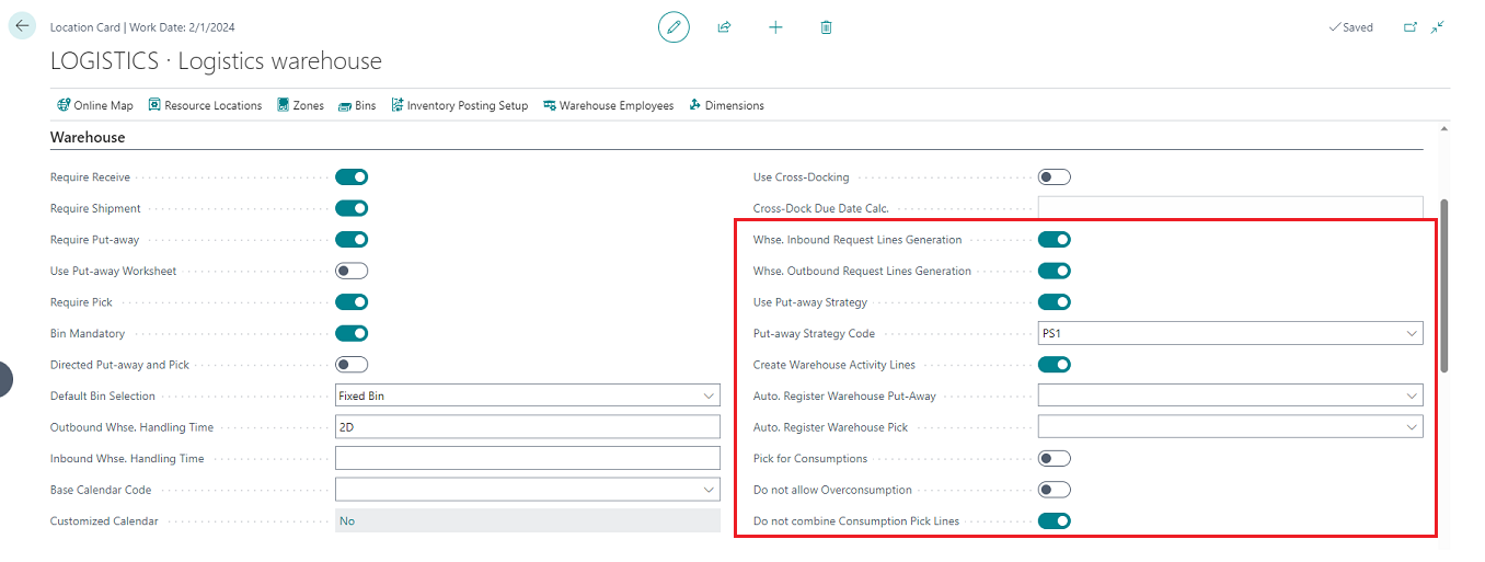 Location Card Warehouse FastTab Location Card Warehouse