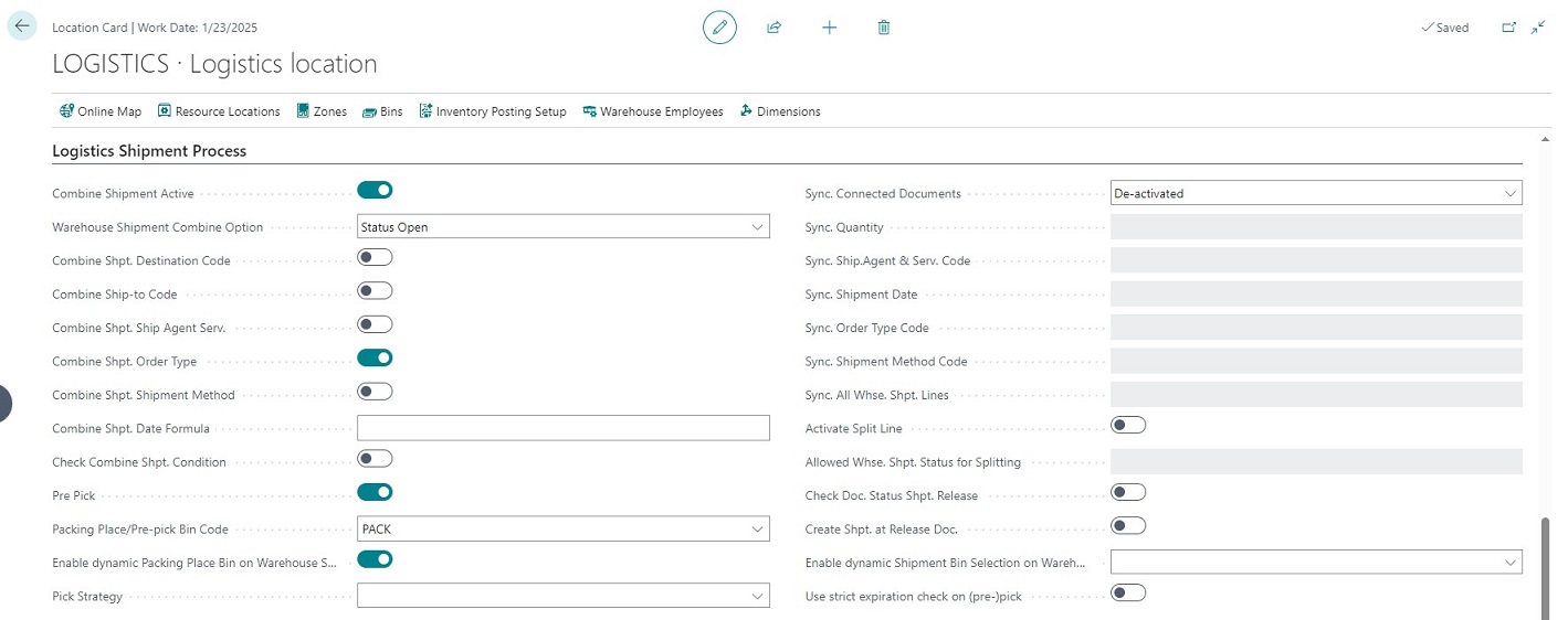 Location Card Logistics Shipment Process FastTab Location Card Logistics Shipment