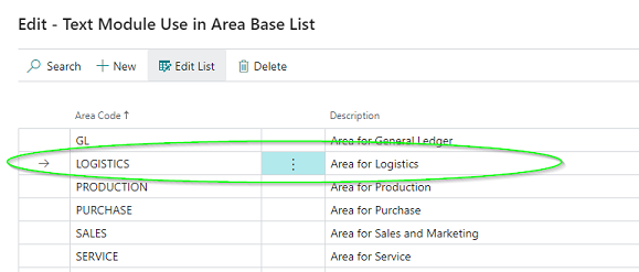 Text Module Logistics Area