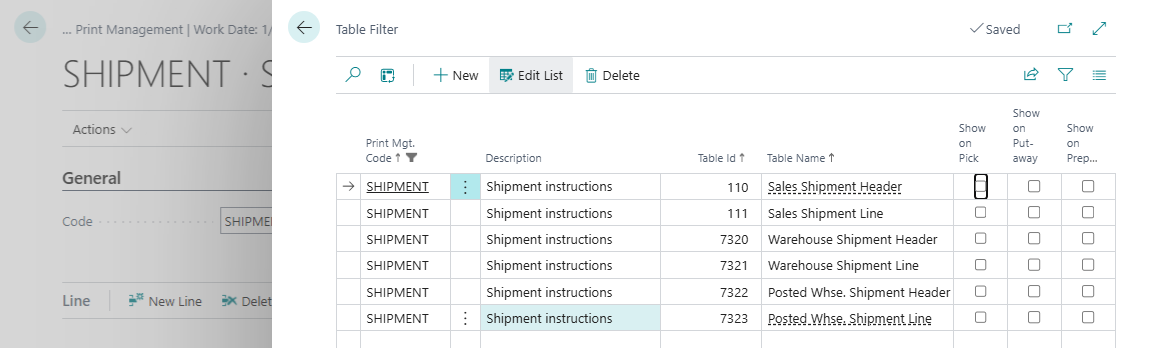 Table Filter example Table Filter for shipments
