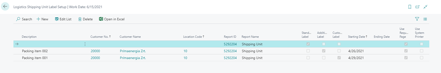 SU label setup Label setup