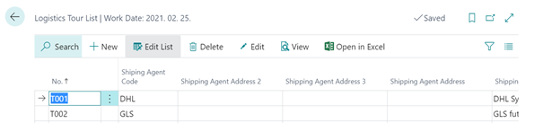Logistics Tour List Logistics Tour List
