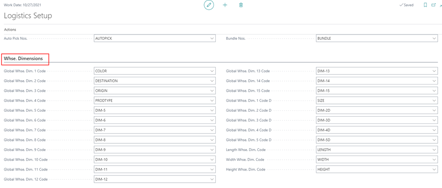 Warehouse Dimension in Logistics Setup Logistics warehouse dimension setup