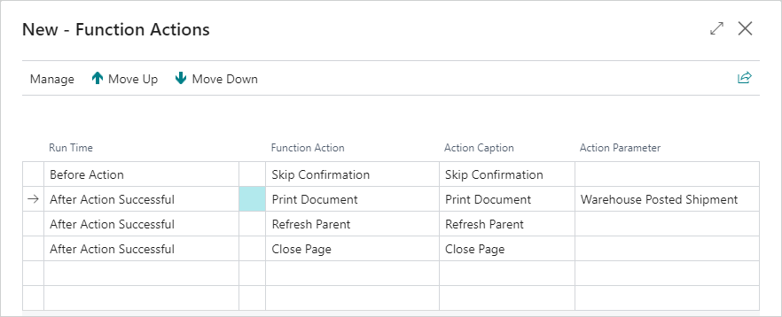 Function actions for automatic printing Function action