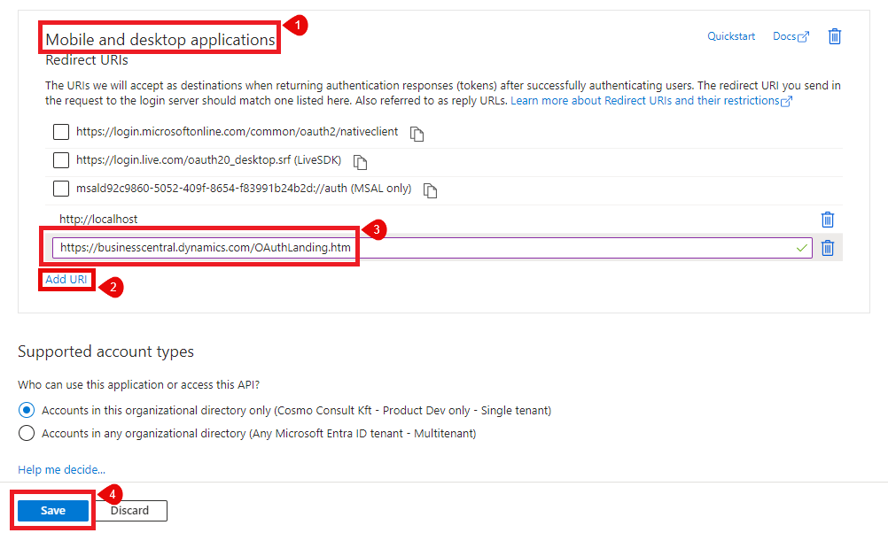 Add Business Central URI Add Business Central URI