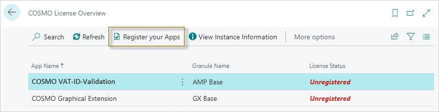COSMO License Overview with app COSMO License Overview