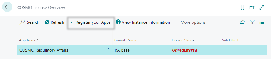 COSMO License Overview with app COSMO License Overview