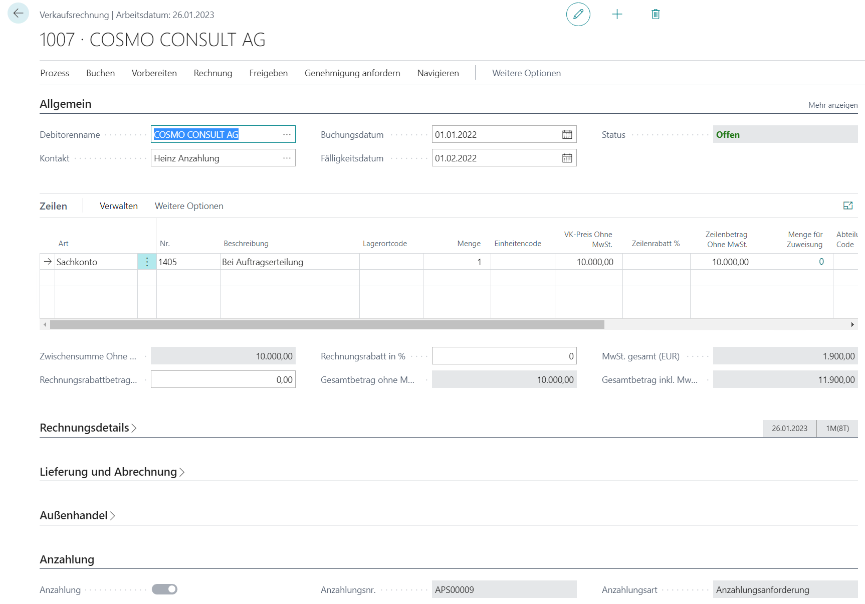 Anzahlunganforderung (ungeb. Verkaufsrechnung) Anzahlunganforderung (ungeb. Verkaufsrechnung)