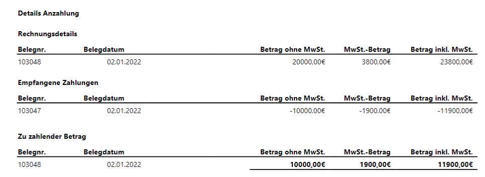 Drucklayout Details Anzahlungen Drucklayout Details Anzahlungen