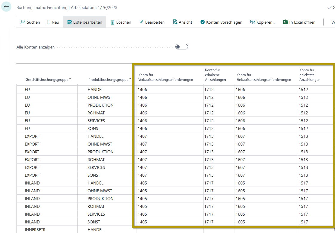 Buchungsmatrix Einrichtung Buchungsmatrix Einrichtung