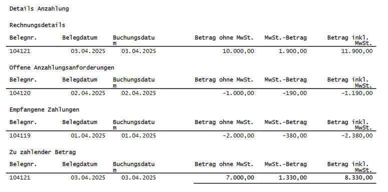 Drucklayout Details Anzahlungen Drucklayout Details Anzahlungen