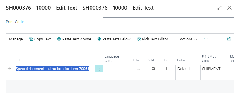 Text for shipment Text for shipments