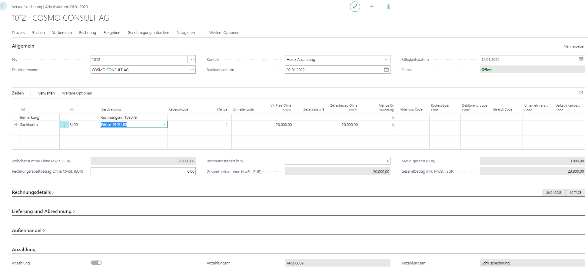 Ungeb. Verkaufsrechnung für Teil- oder Schlussrechnung Ungeb. Verkaufsrechnung für Teilrechnung