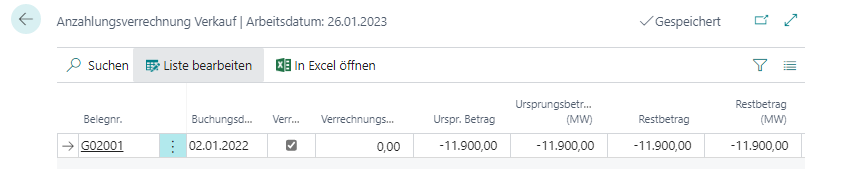 Anzahlungsverrechnung Verkauf für neue Teil- oder Schlussrechnung Anzahlungsverrechnung Verkauf für neue Teilrechnung