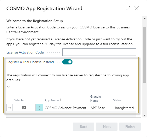 COSMO App Registration Wizard with Trial License COSMO App Registration Wizard with Trial License