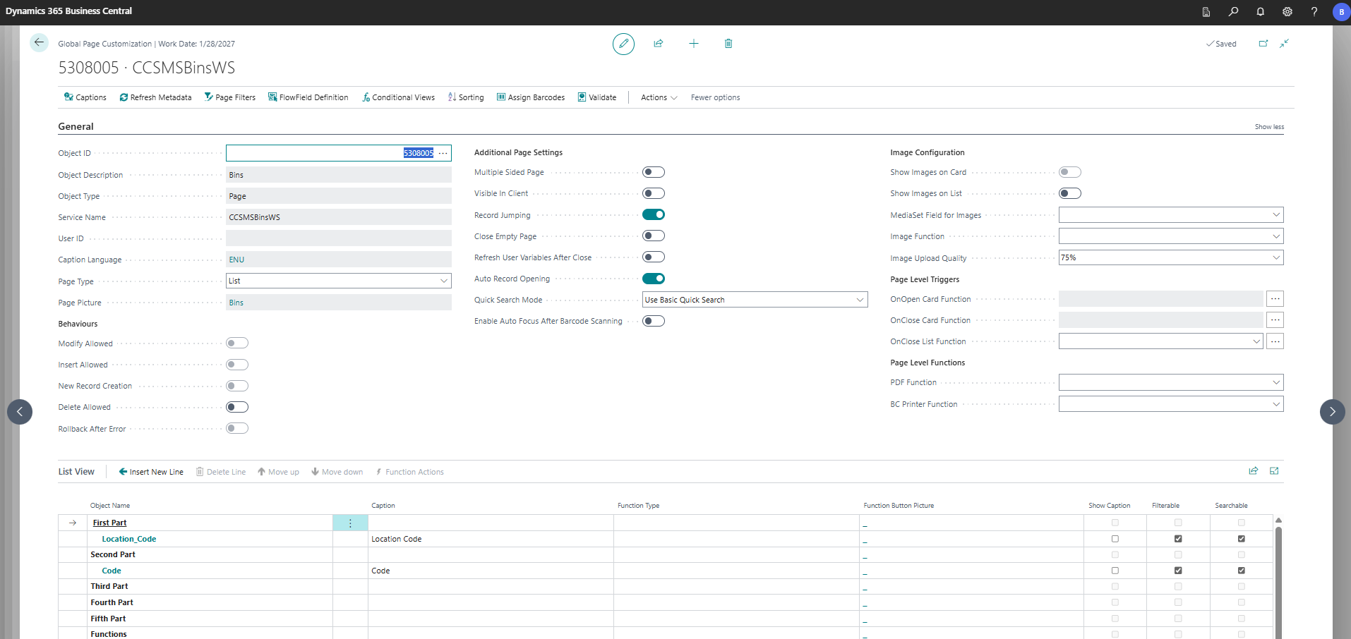 Page Customization Header