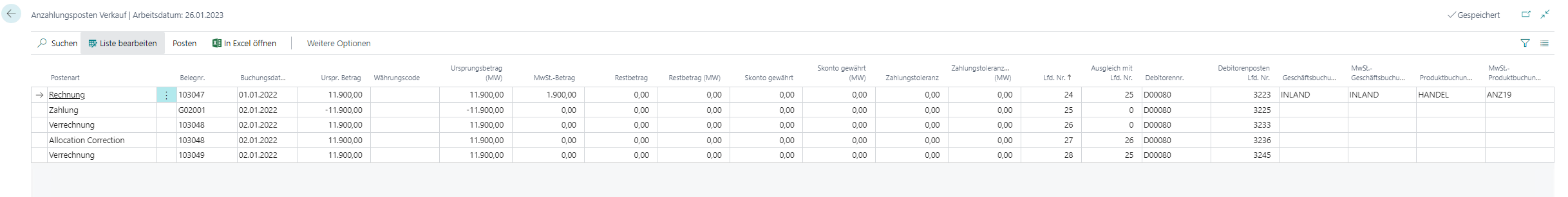 Anzahlungsposten Verkauf Anzahlungsposten Verkauf