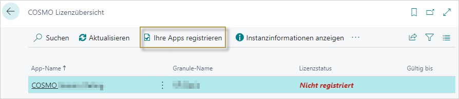 COSMO Lizenzübersicht mit App COSMO Lizenzübersicht