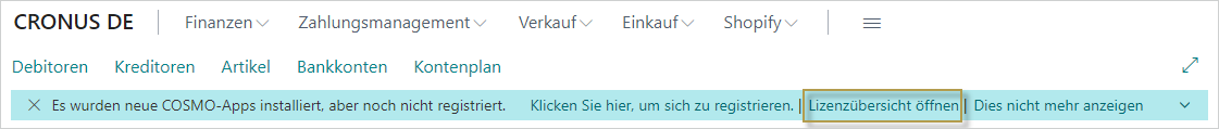 Benachrichtigungsleiste mit zu registrierender App Benachrichtigungsleiste mit zu registrierender App