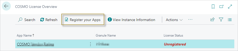 COSMO License Overview with app COSMO License Overview